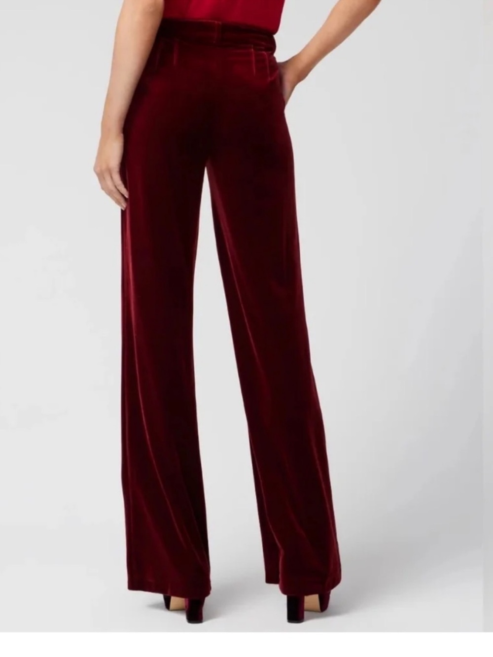 NWT WHITE HOUSE BLACK MARKET Luna Wide Leg Classic Size 10 Red Velvet - Picture 3 of 8